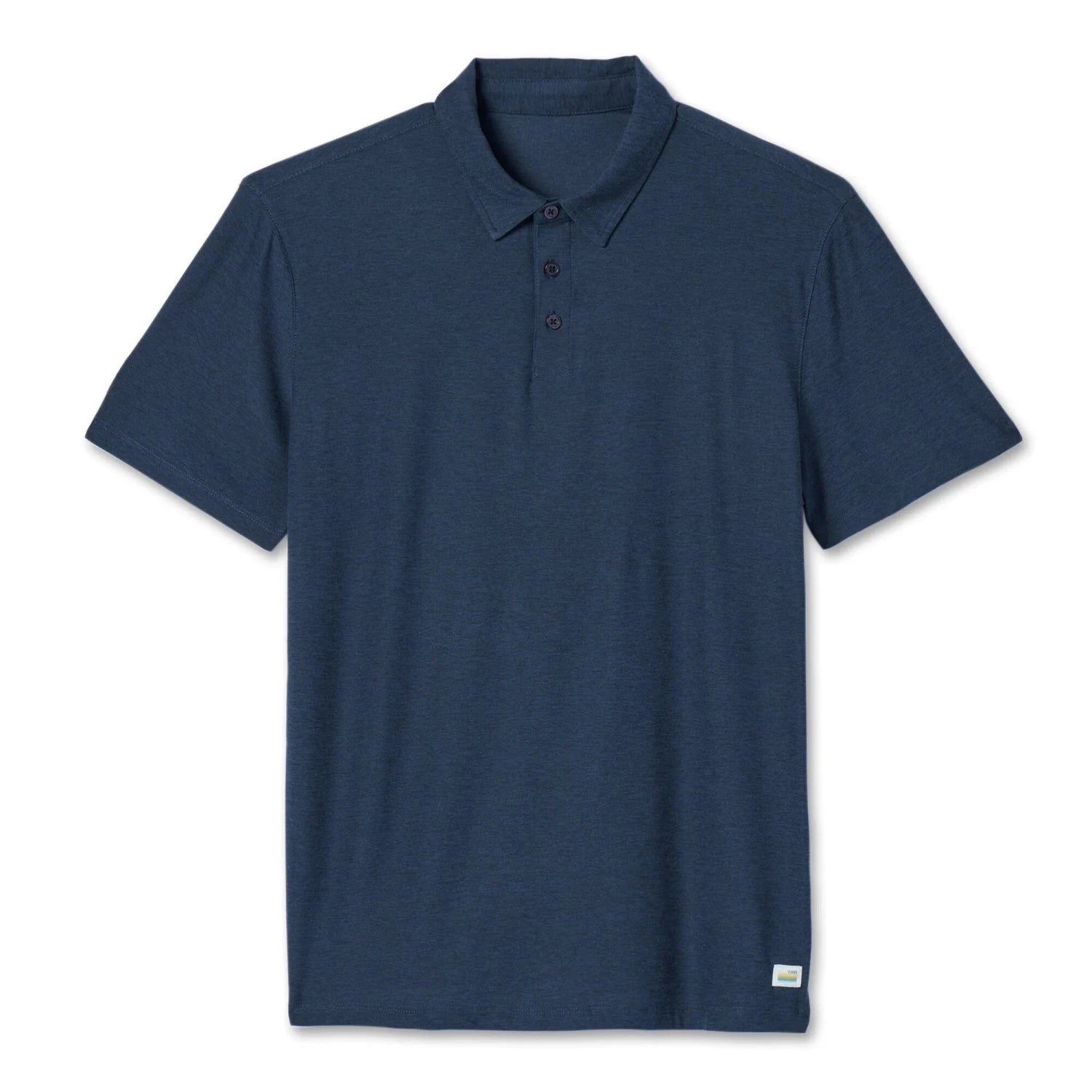 Vuori Men's Strato Tech Polo in navy heather, flat front view