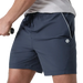 Vuori Men's Crosscourt Short in navy, on model front view pocket detail