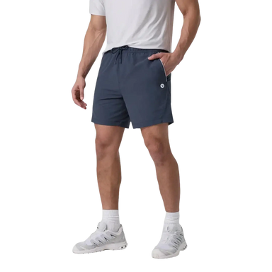 Vuori Men's Crosscourt Short in navy, on model front view