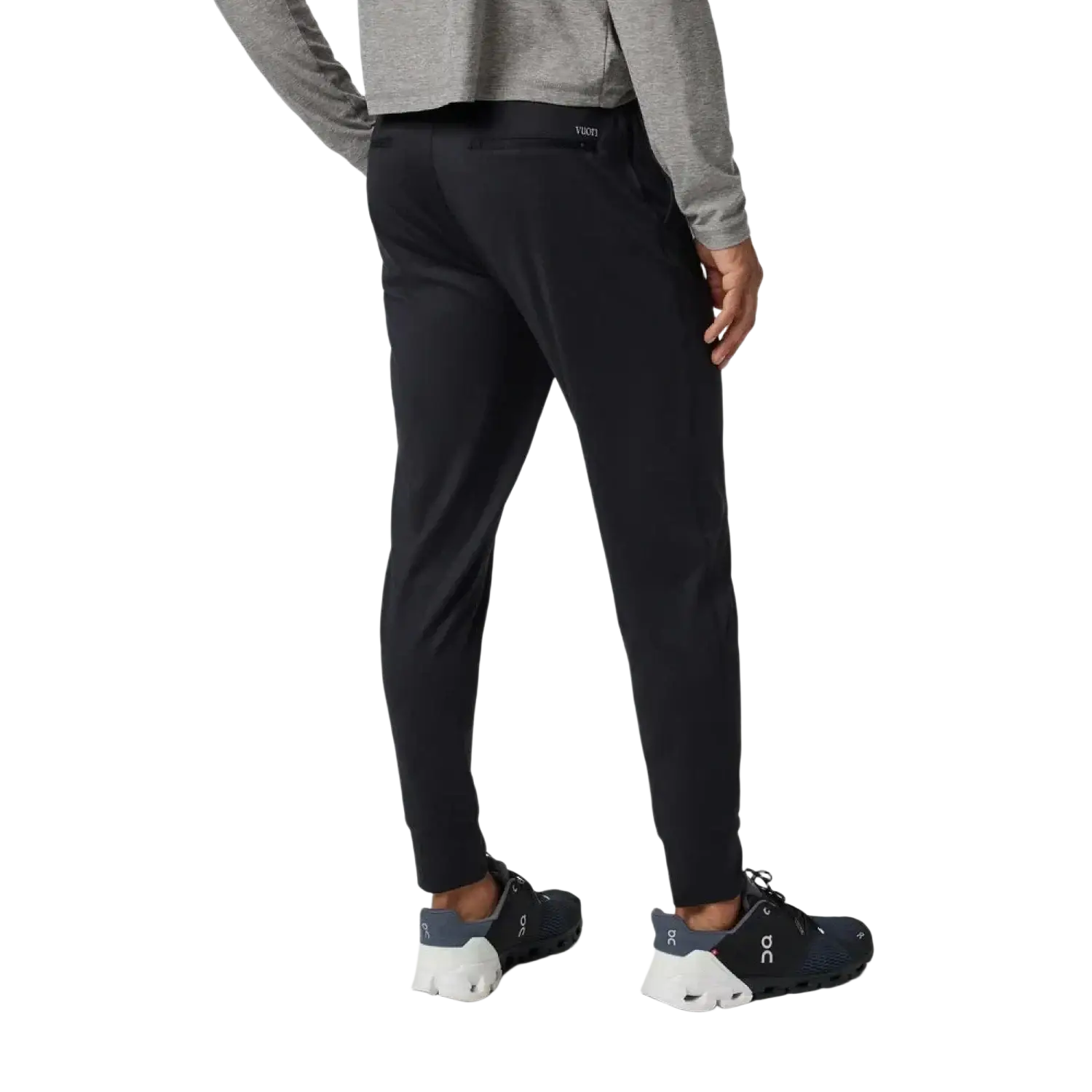 Vuori Men's Sunday Performance Jogger in black, on model back view
