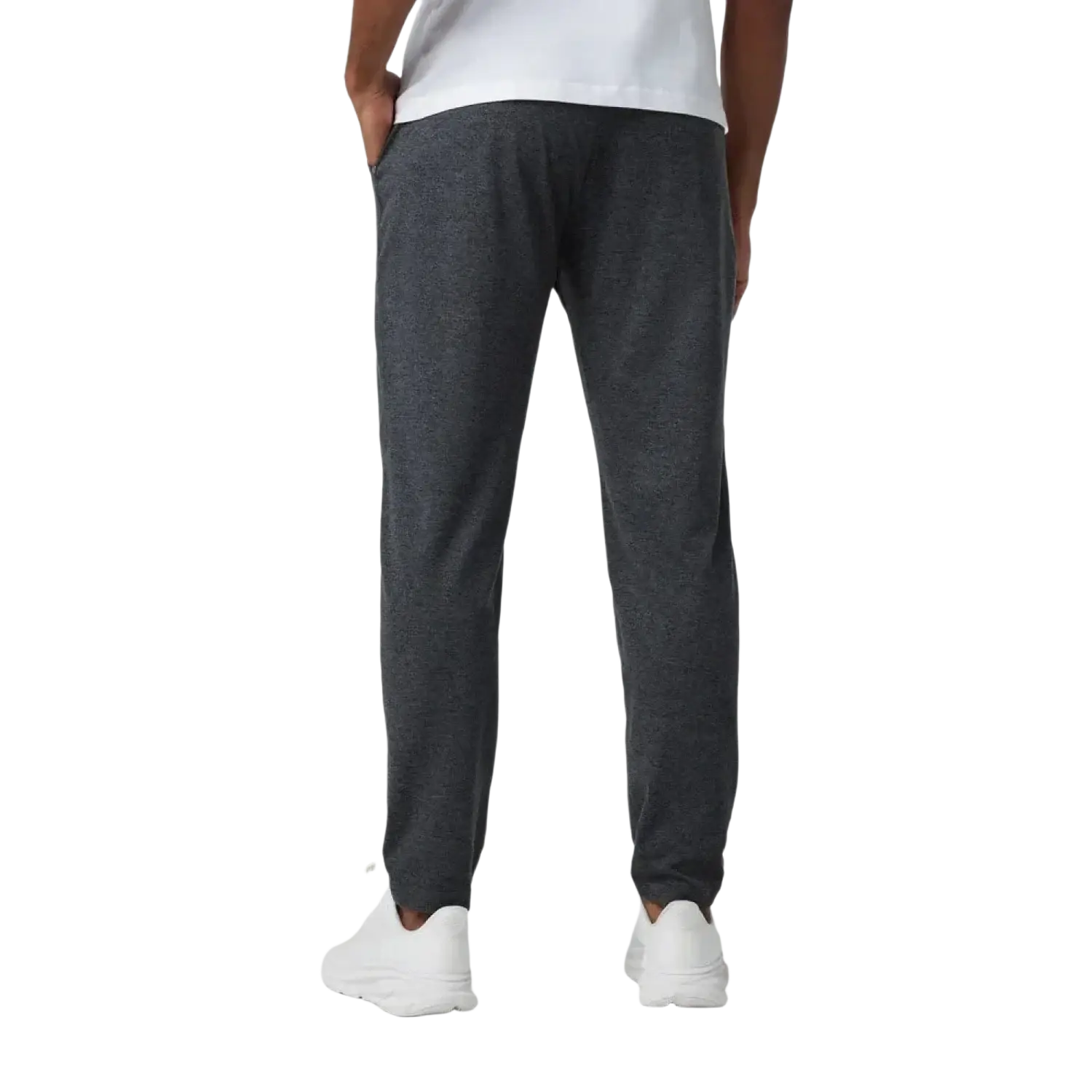 Vuori Men's Ponto Performance Pant in charcoal heather, on model back view