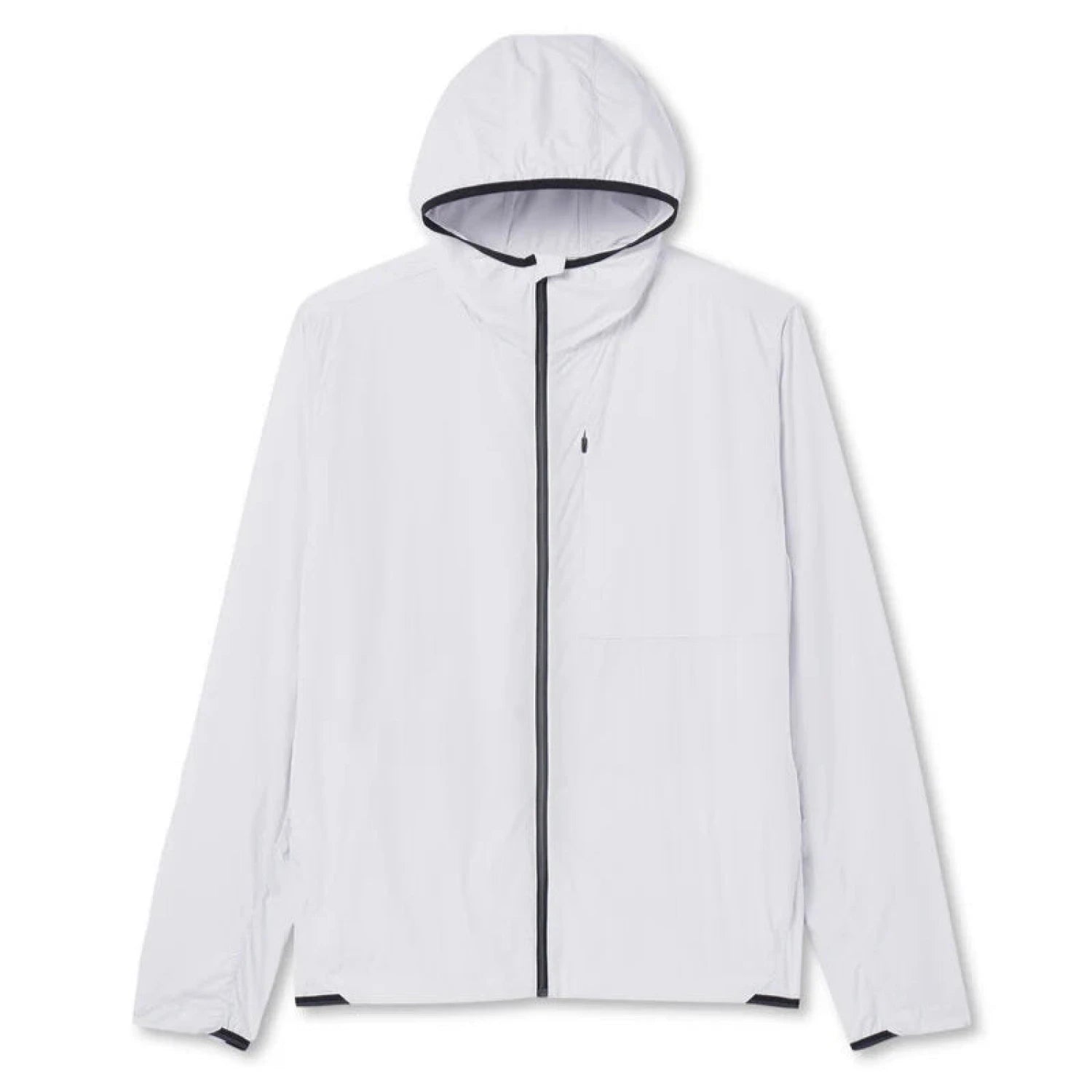 Vuori Men's Ronan Packable Jacket in frost grey, flat front view