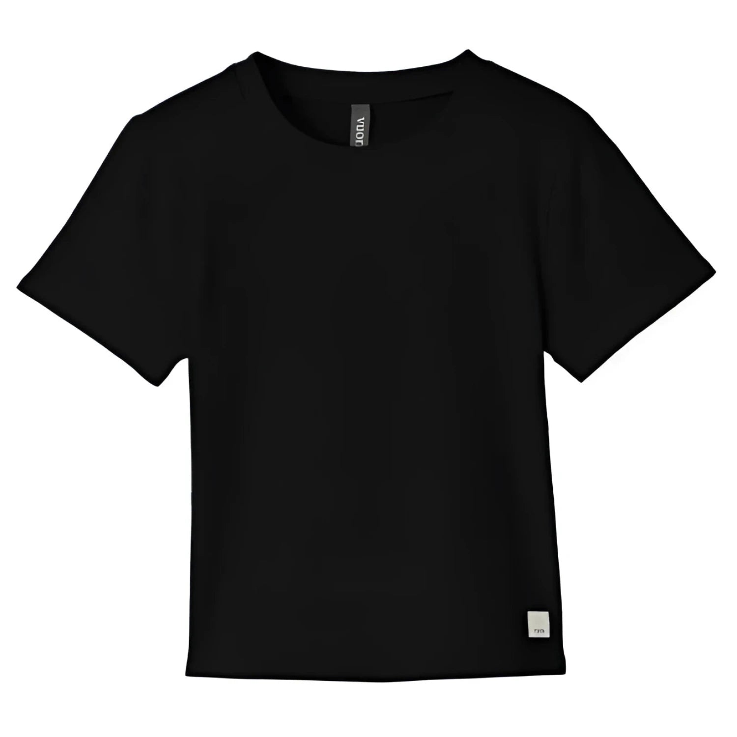 Vuori Women's Pose Fitted Tee in black, flat front view