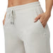 Vuori Women's Halo Essential Wideleg in ecru heather, on model front pocket & waistband detail