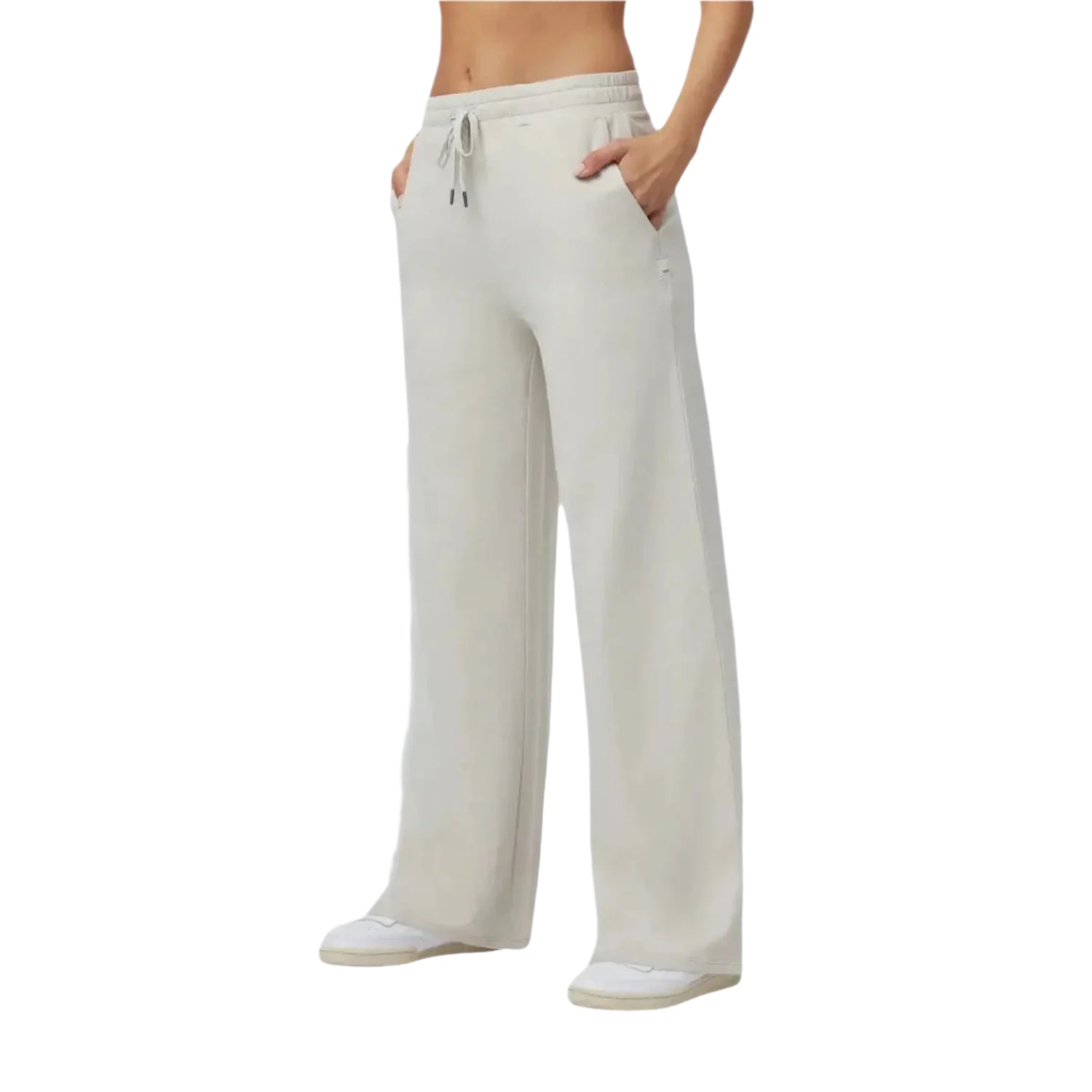 Vuori Women's Halo Essential Wideleg in ecru heather, on model front