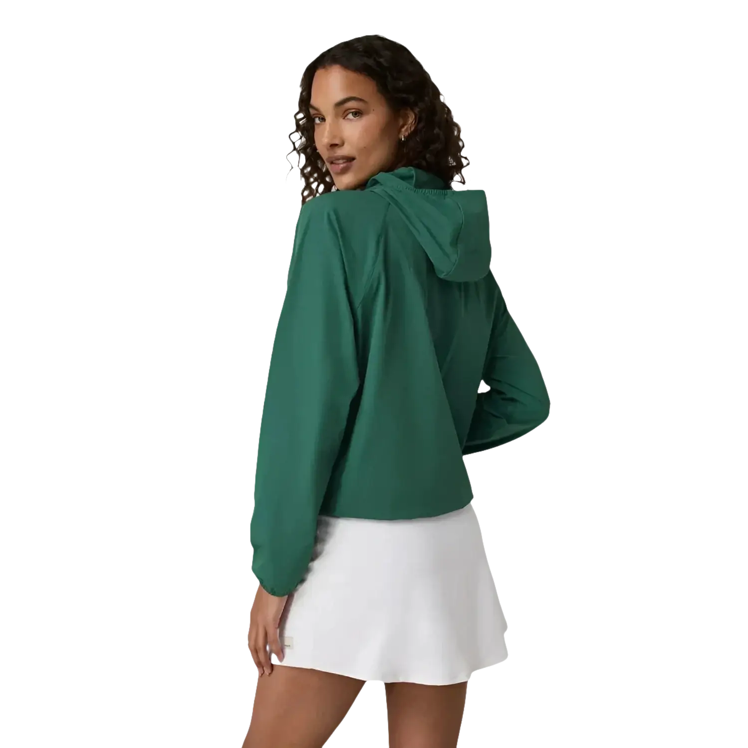 Vuori Women's Renew Trainer Shell in veridian, on model back view