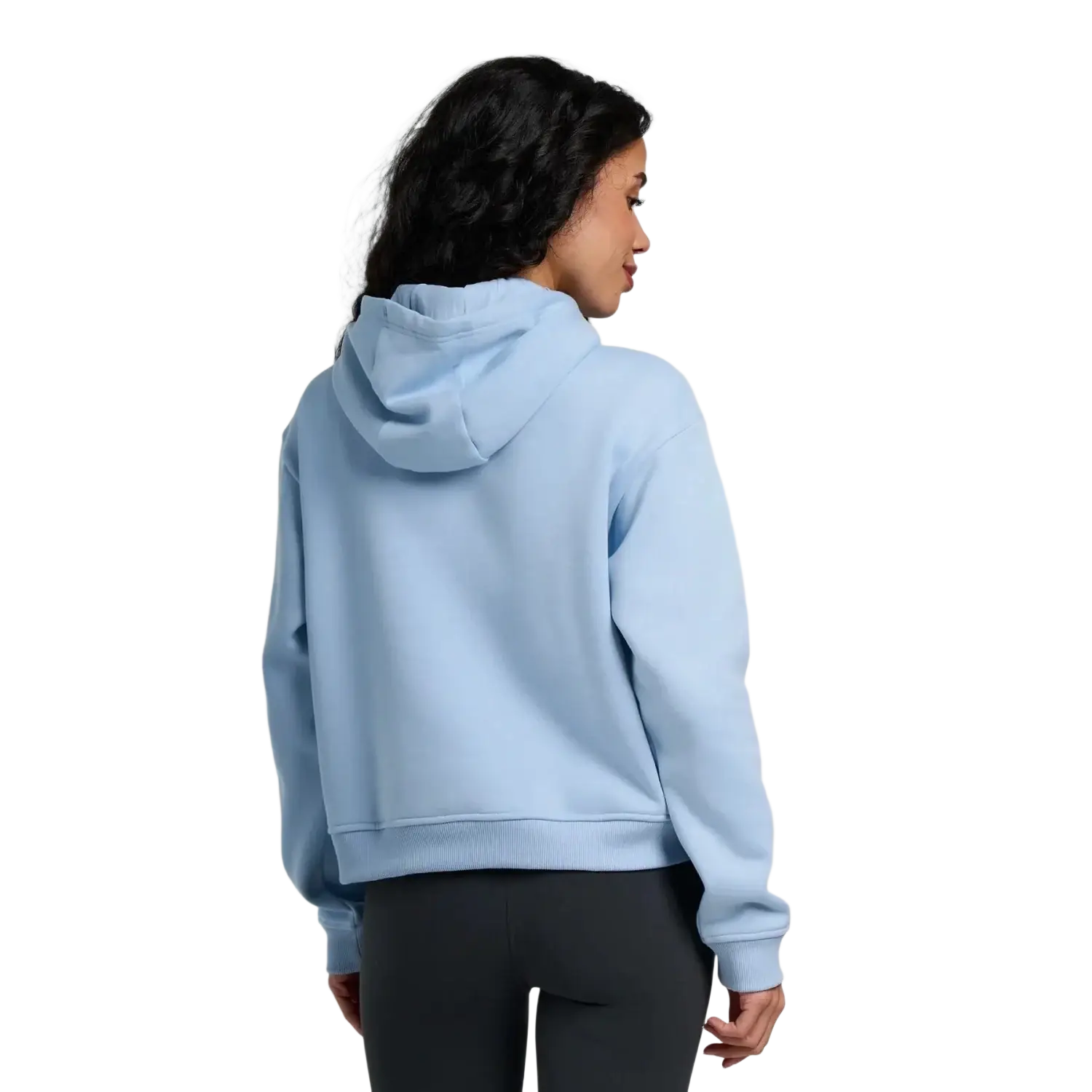 Free Fly Women's Bamboo Northcoast Fleece Anorak in clear sky, on model back view