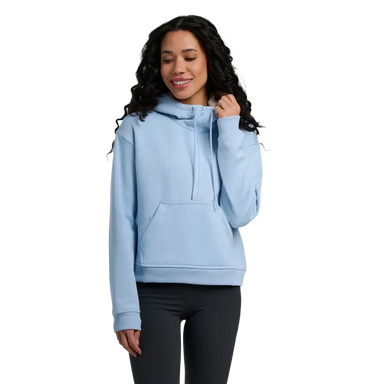 Free Fly Women's Bamboo Northcoast Fleece Anorak in clear sky, on model front view