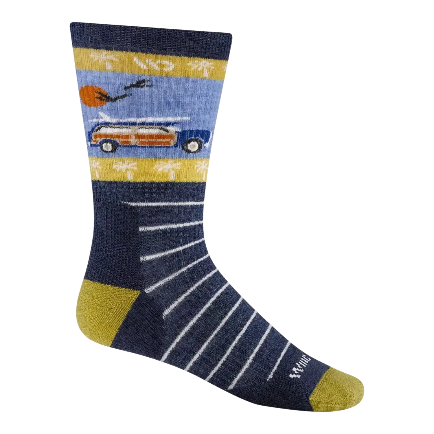 Wide Open Men's Way Back Cushioned Crew Socks in denim, side view
