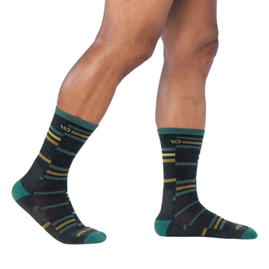 Wide Open Men's Crossroad Cushioned Crew Socks in charcoal, on model side view