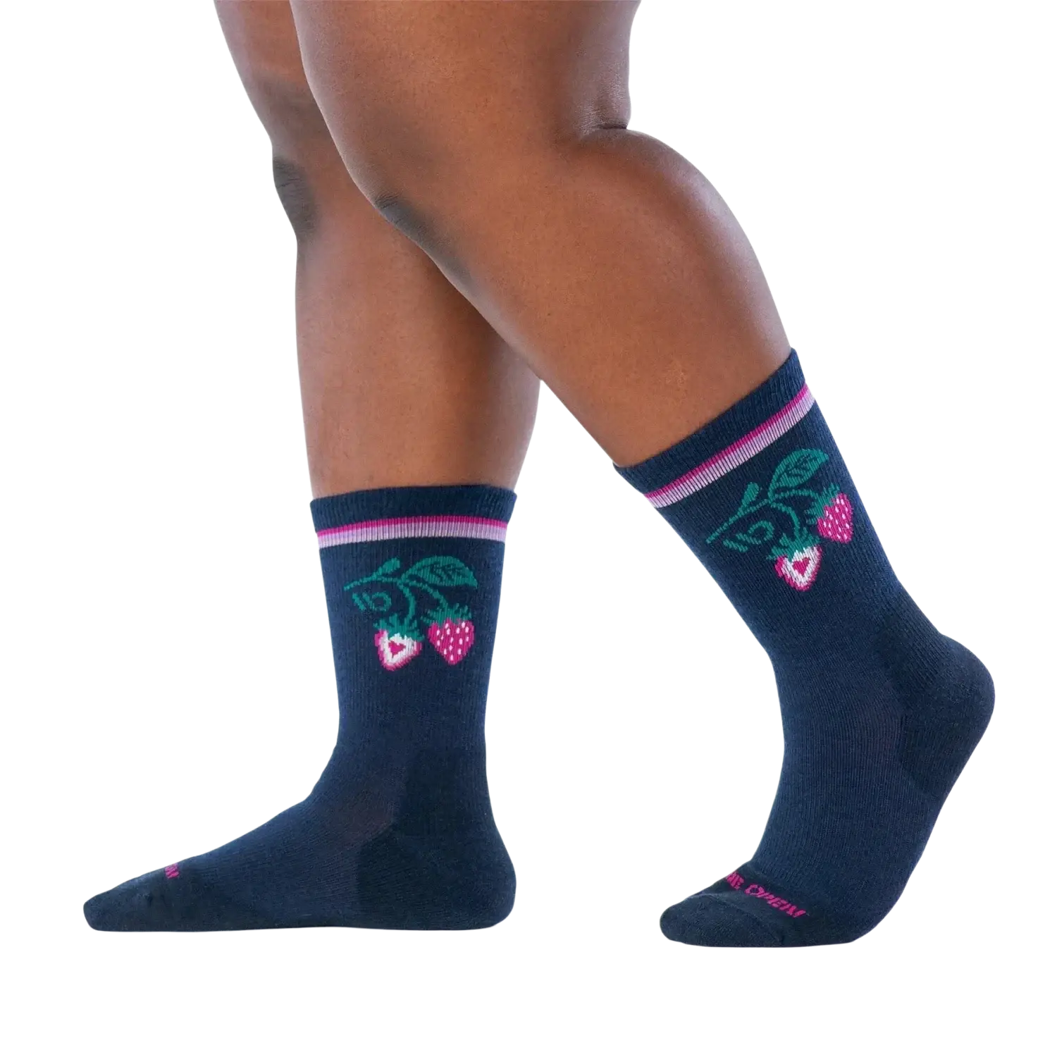 Wide Open Women's Strawberry Patch Cushioned Crew Socks in eclipse, on model view