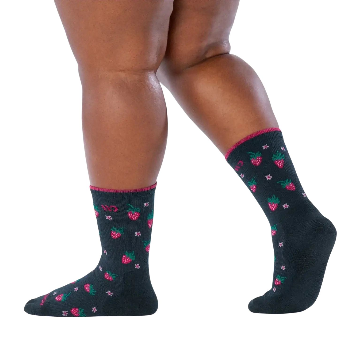 Wide Open Women's Strawberry Fields Cushioned Crew Socks in eclipse, on model view