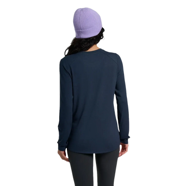 Free Fly Women's Bamboo Shade Long Sleeve II in deep navy, on model back view