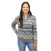 Abode Outside Adult's Unisex Chalet Sweater in greystone on woman model, front view