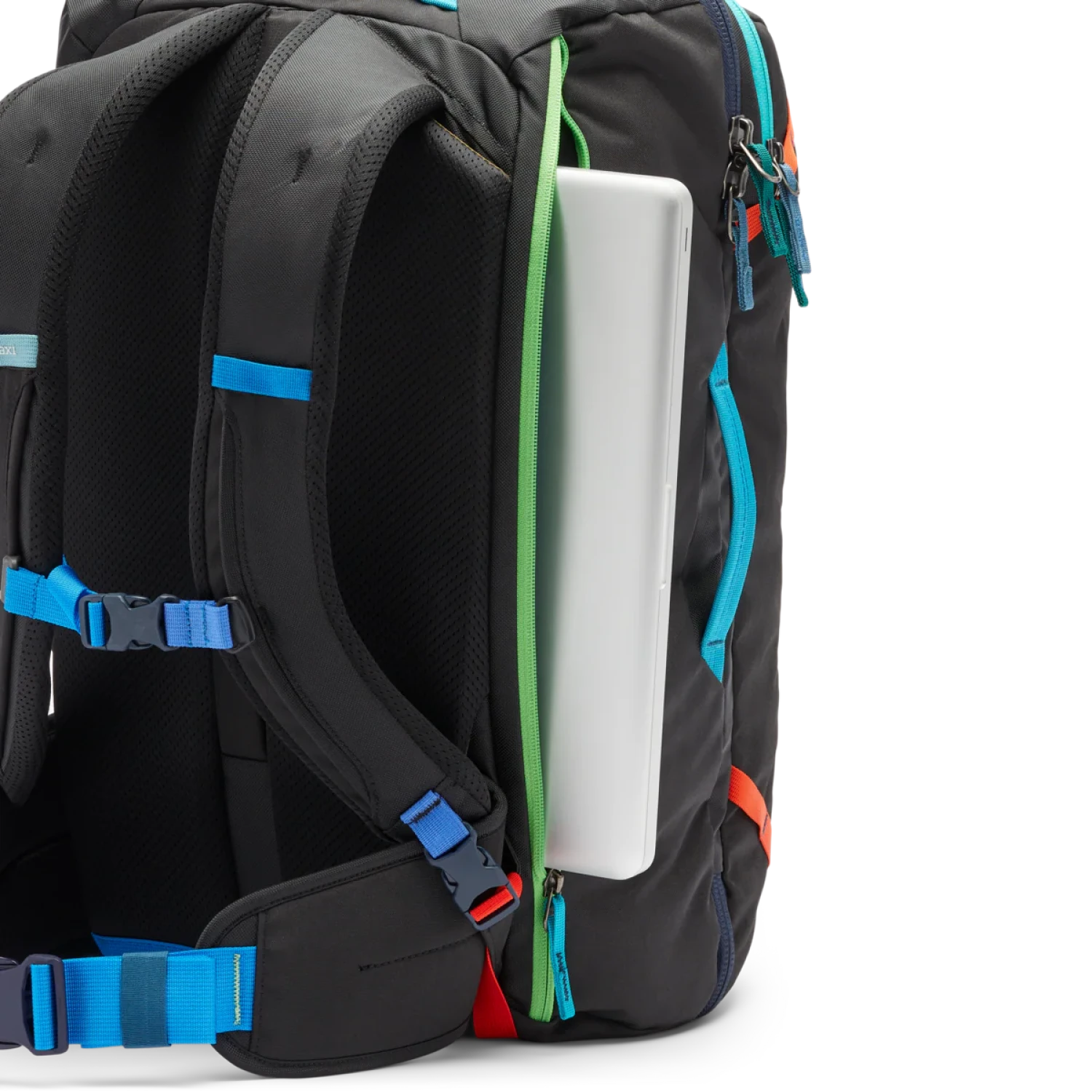 Cotopaxi Allpa 35L Travel Pack in del dia dark, laptop sleeve