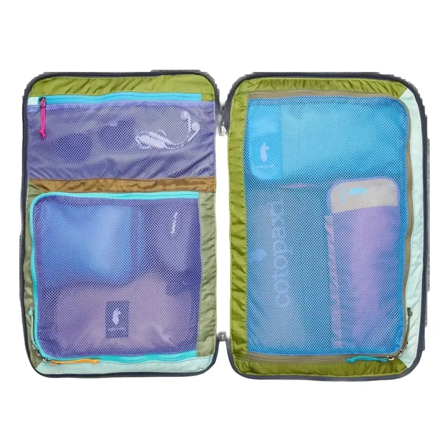 Cotopaxi Allpa 35L Travel Pack in del dia dark, open view