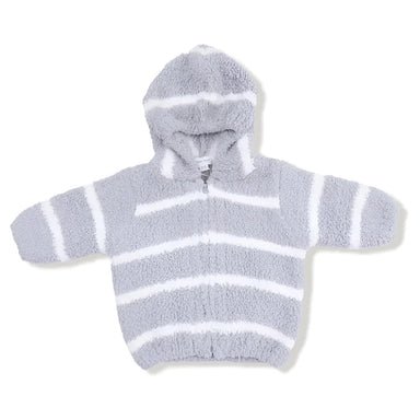 Angel Dear Baby Chenille Hooded Jacket in grey & ivory stripe, front view