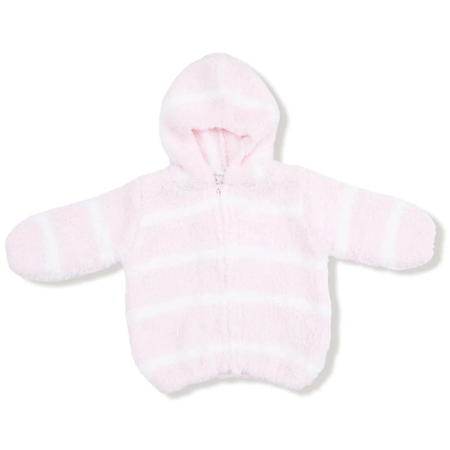Angel Dear Baby Chenille Hooded Jacket in pink & ivory stripe, front view
