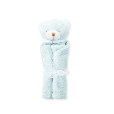 Angel Dear Baby Lovie Blankie in blue bear, rolled up front view