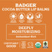 Badger Cocoa Butter Lip Balm list of benefits: solar powered, water free, family friendly, gluten free