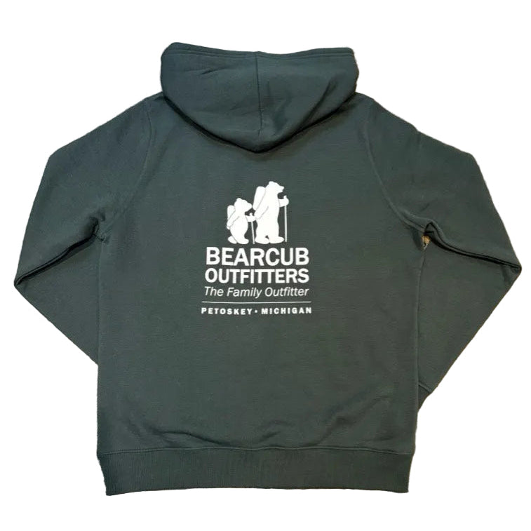 Bearcub Outfitters Unisex Logo Hoodie in Pine Grove, back view flat