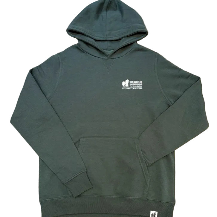 Bearcub Outfitters Unisex Logo Hoodie in Pine Grove, front view flat