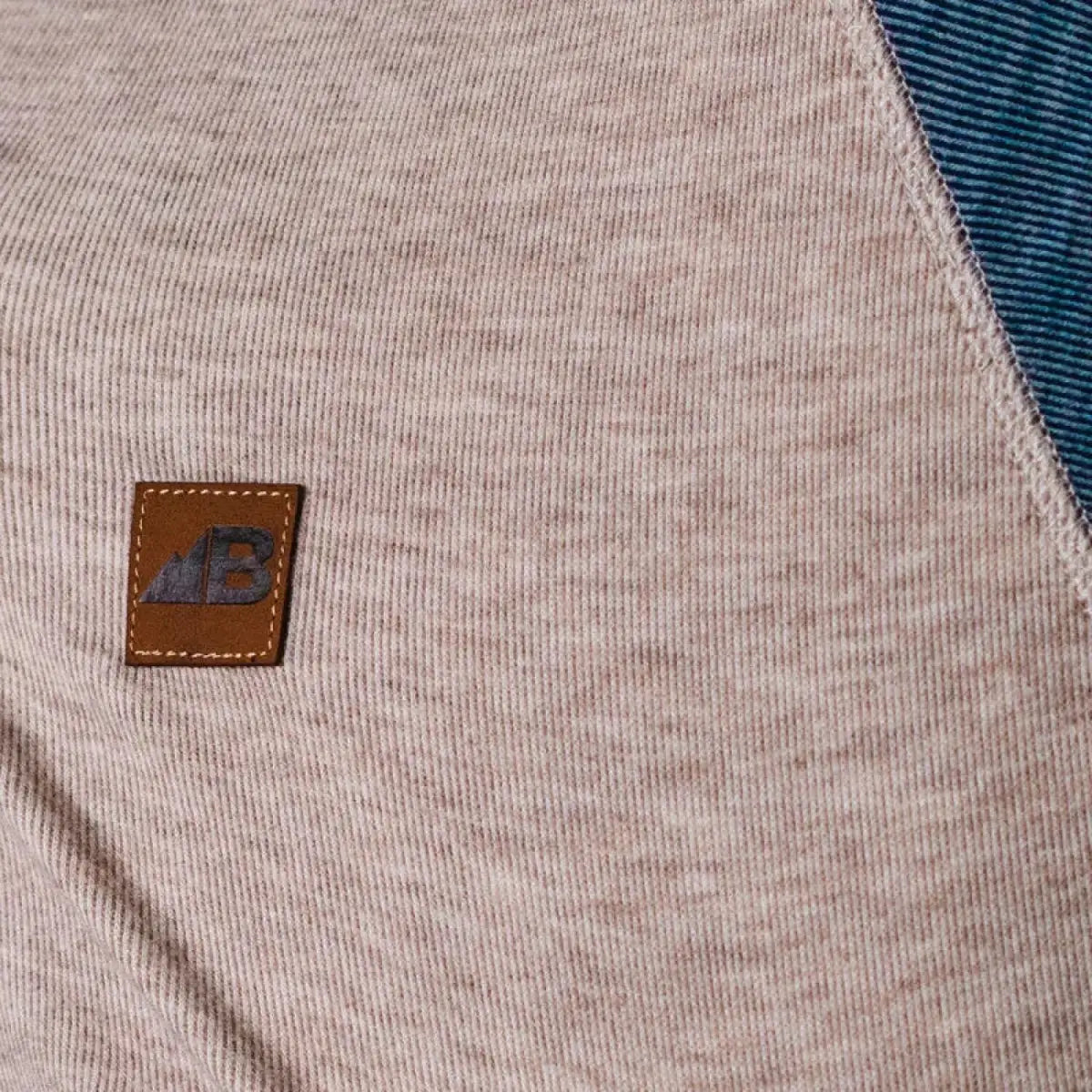 Belong Designs Men's Powell Fleece Crewneck in brown & blue, front detail view