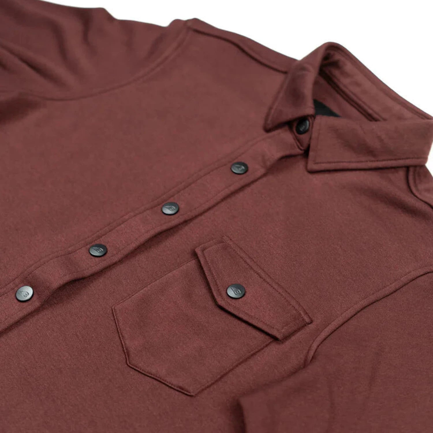 Belong Designs Women's Sherman Fleece Button Up in burgundy, flat front  detail view