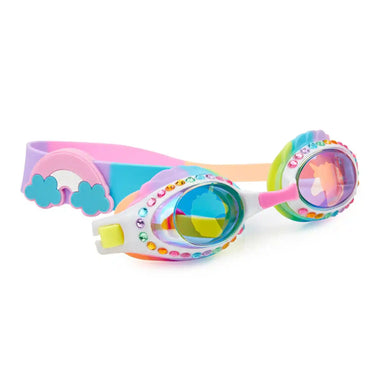 Bling2o Kid's Eunice the Unicorn Swim Goggles in Rainbow Unicorn, front & side view 