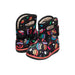 Baby BOGS II Rainbow Fun Boots in black multi, pair front and back view