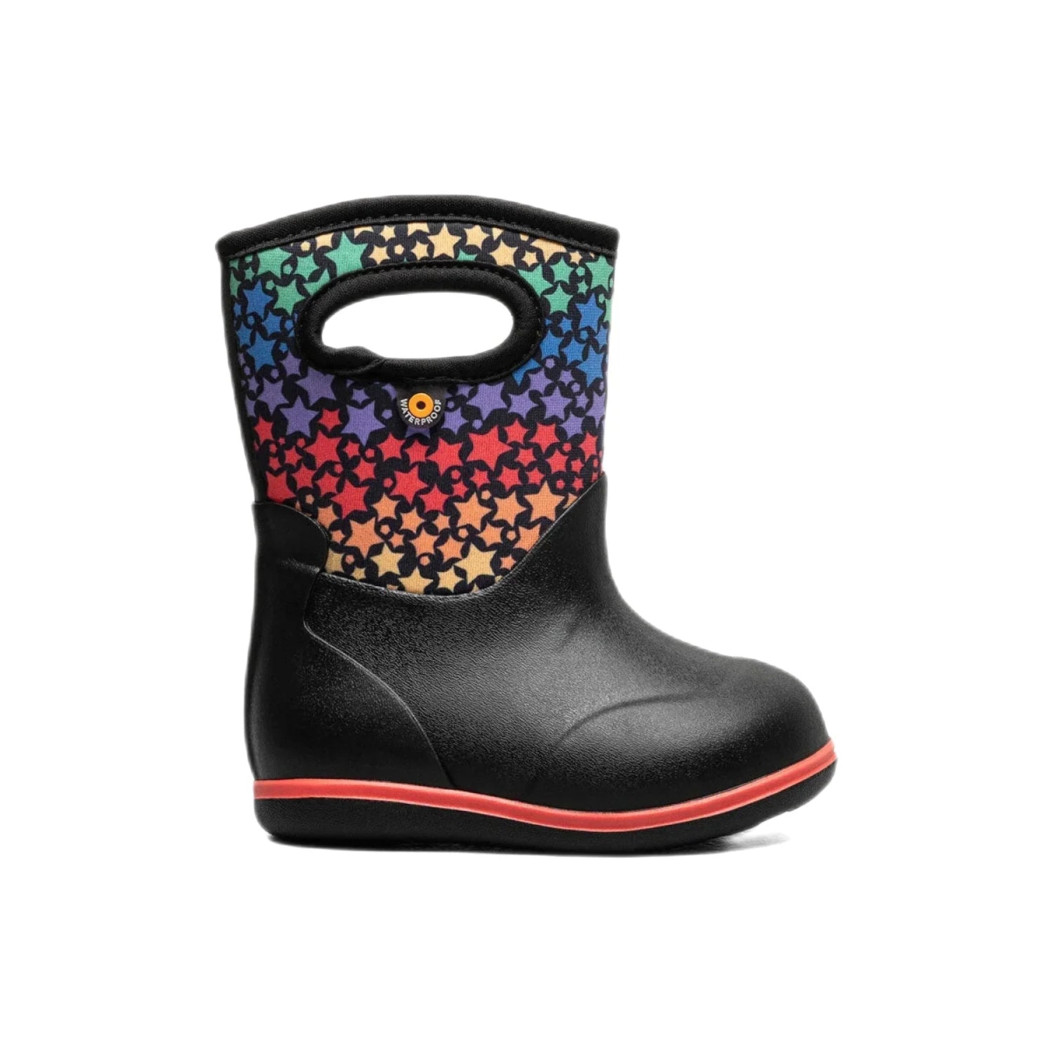 BOGS Baby Classic Rainbow Stars Boots, black multi, side view