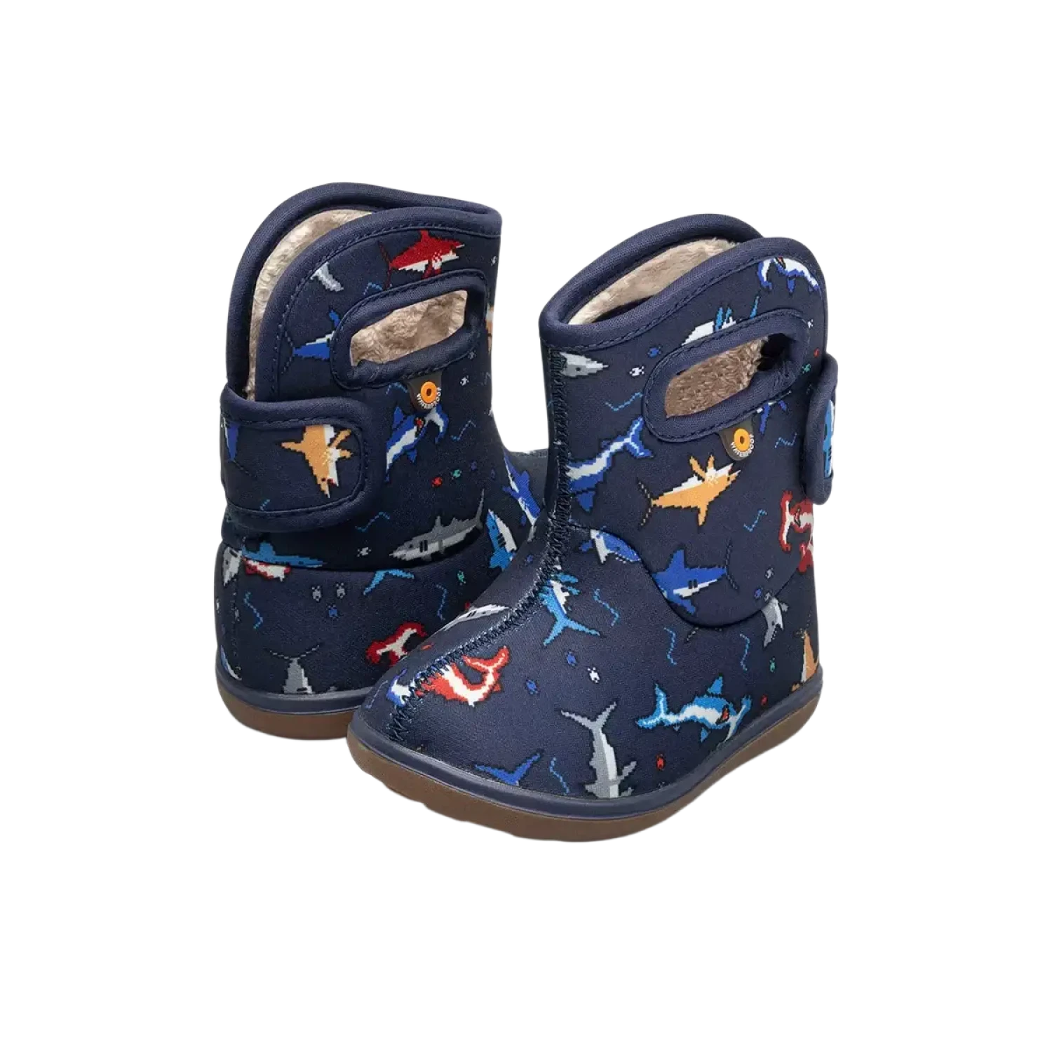 BOGS Baby Bogs II - Pixel Shark in Navy Multi, front and back view
