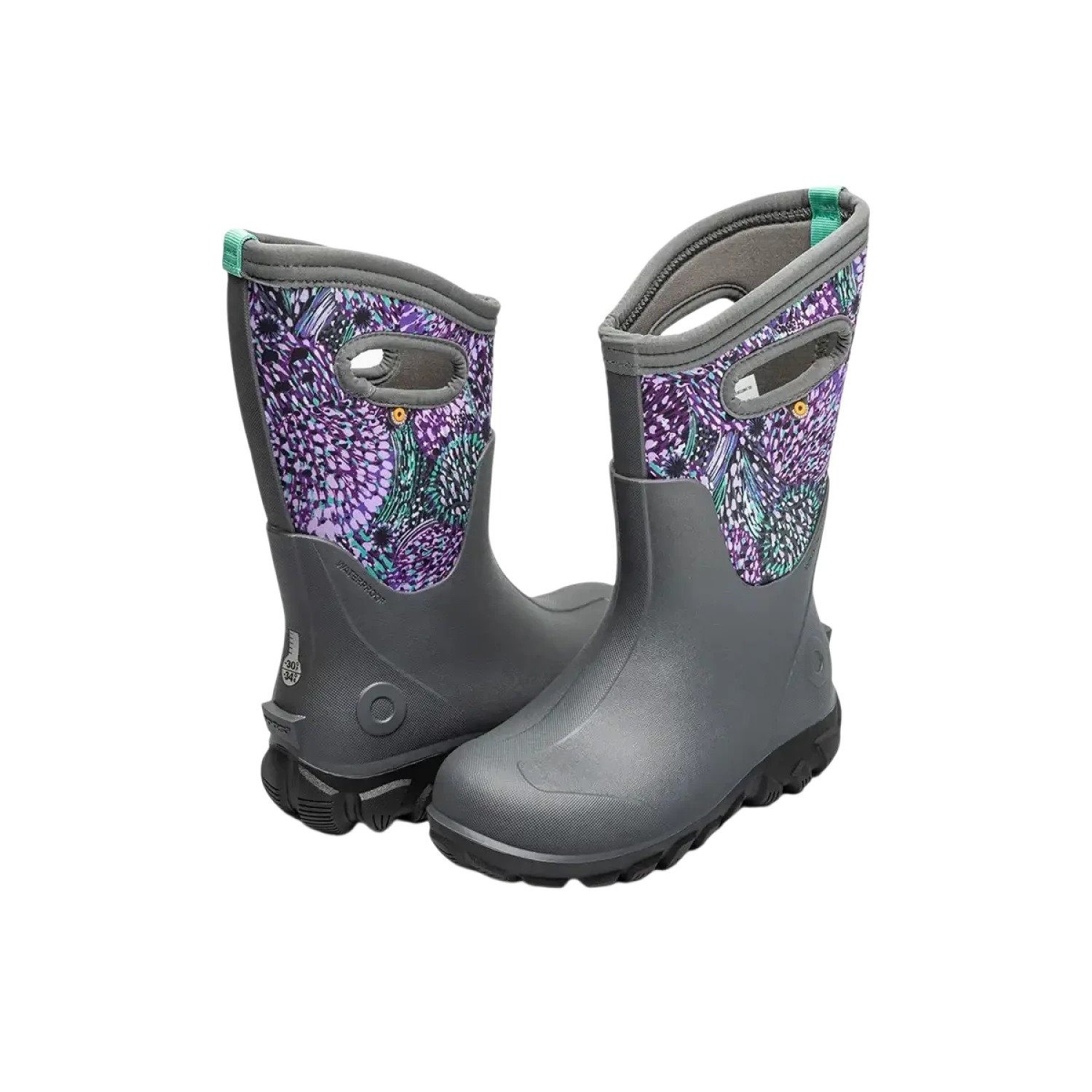 BOGS Kid's Classic Seamless Dandelion in Dark Grey Multi, front and back view