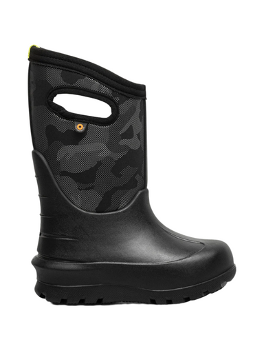 BOGS Kid's Neo-Classic Metallic Camo Boots in black, side view