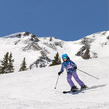 boulder gear girls renee jacket in luster front model skiing mountains view