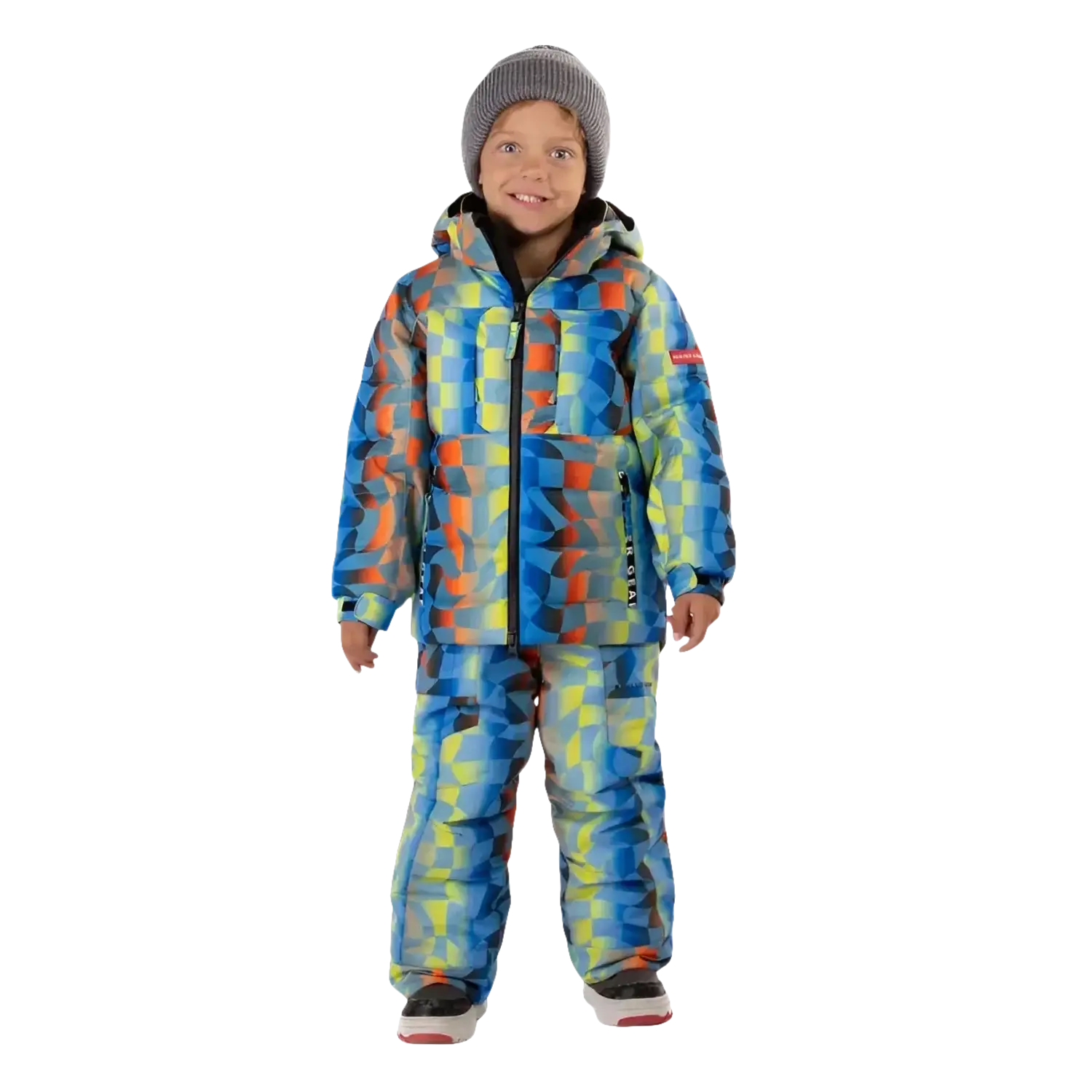 Boulder Gear Boy's Dansby Jacket in summer camp, on model front view