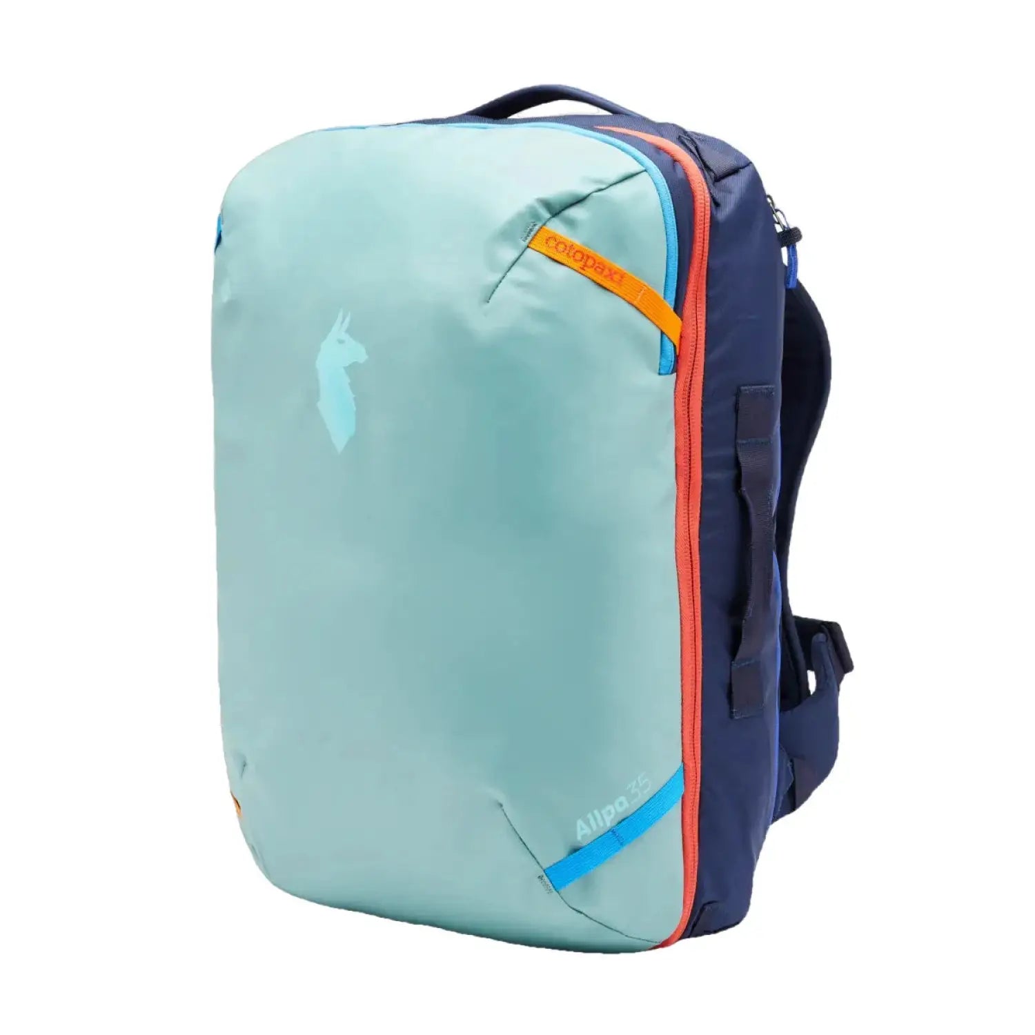 Cotopaxi Allpa 35L Travel Pack shown in Bluegrass. Front view.