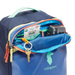 Cotopaxi Allpa Mini 20L Travel Pack in pacific & maritime, front view top pocket unzipped