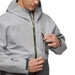Cotopaxi M's Cielo Rain Jacket, Smoke Cinder, front view of chest pocket on model 