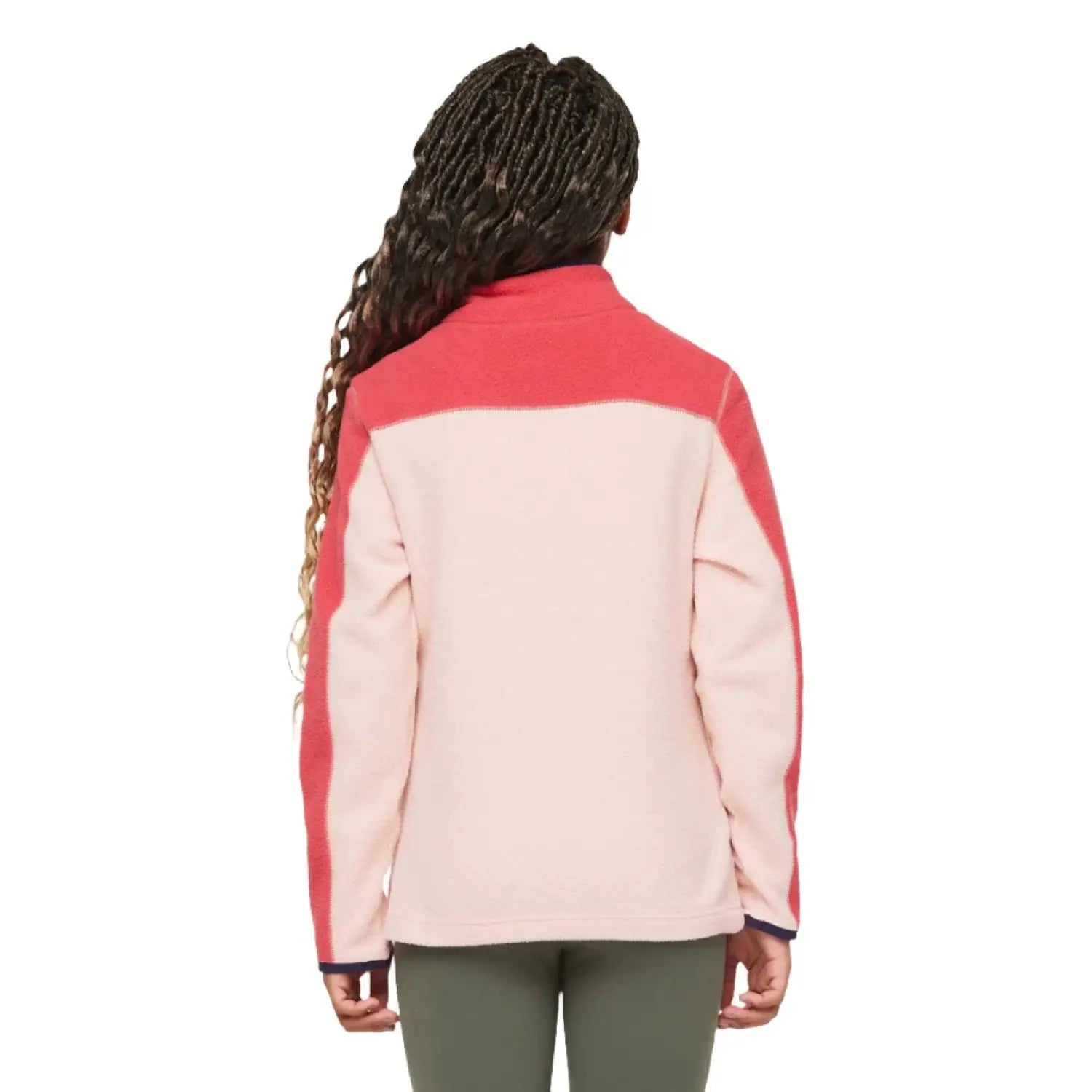 Cotopaxi K's Abrazo Half-Zip Fleece Jacket, Strawberry Rosewood, back view on model 