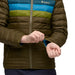 Cotopaxi Kid's Fuego Down Hooded Jacket Life Oak Stripe Model Sleeve Detail