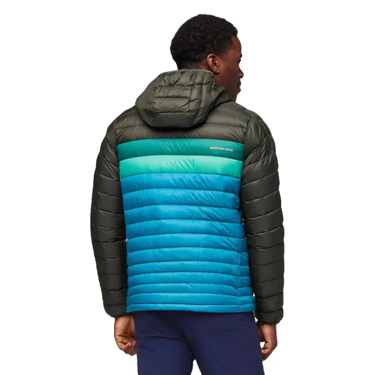 Cotopaxi M's Fuego Hooded Down Jacket, Woods Gulf, back view on model