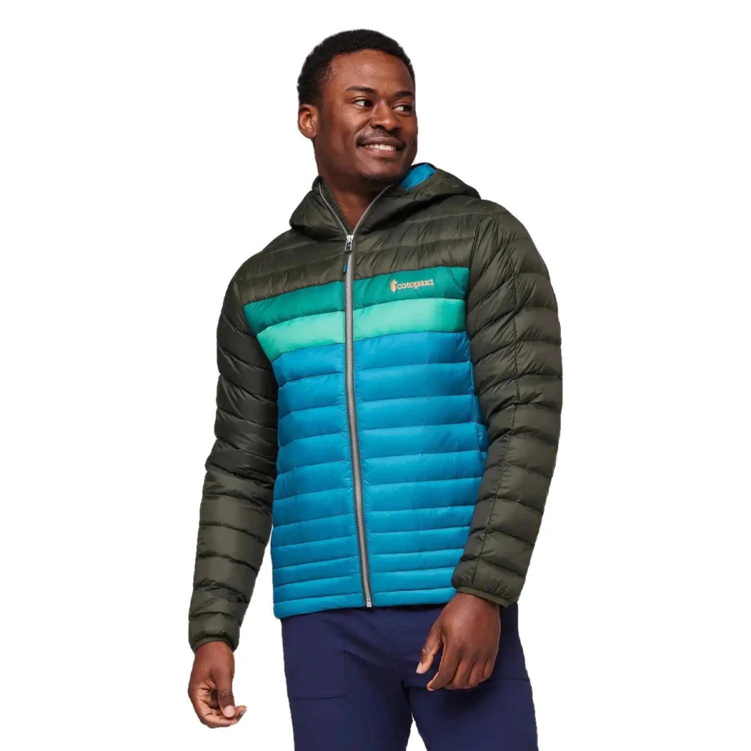 Cotopaxi M's Fuego Hooded Down Jacket, Woods Gulf, front view on model