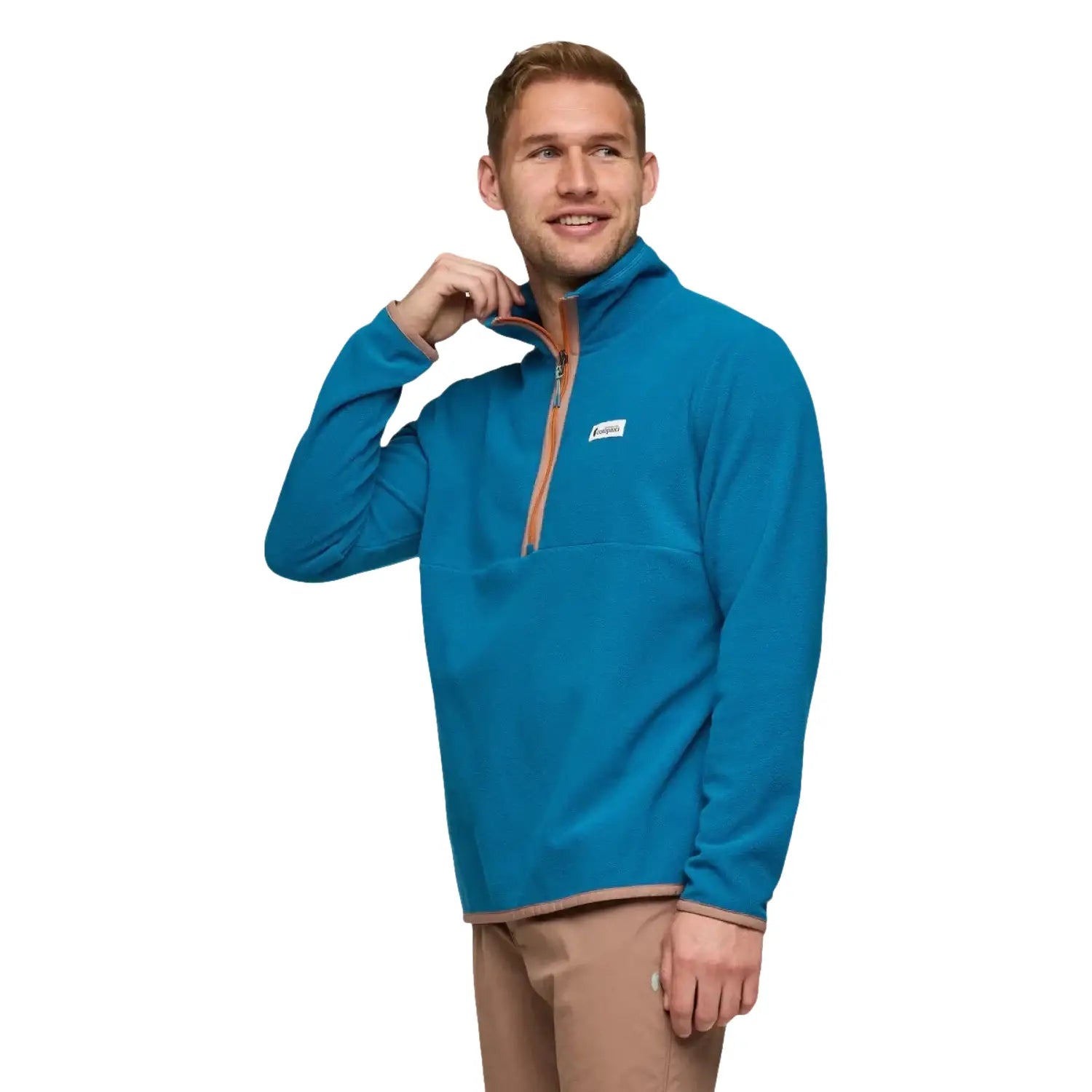 Cotopaxi Men's Amado Fleece Pullover in lake, on model front view