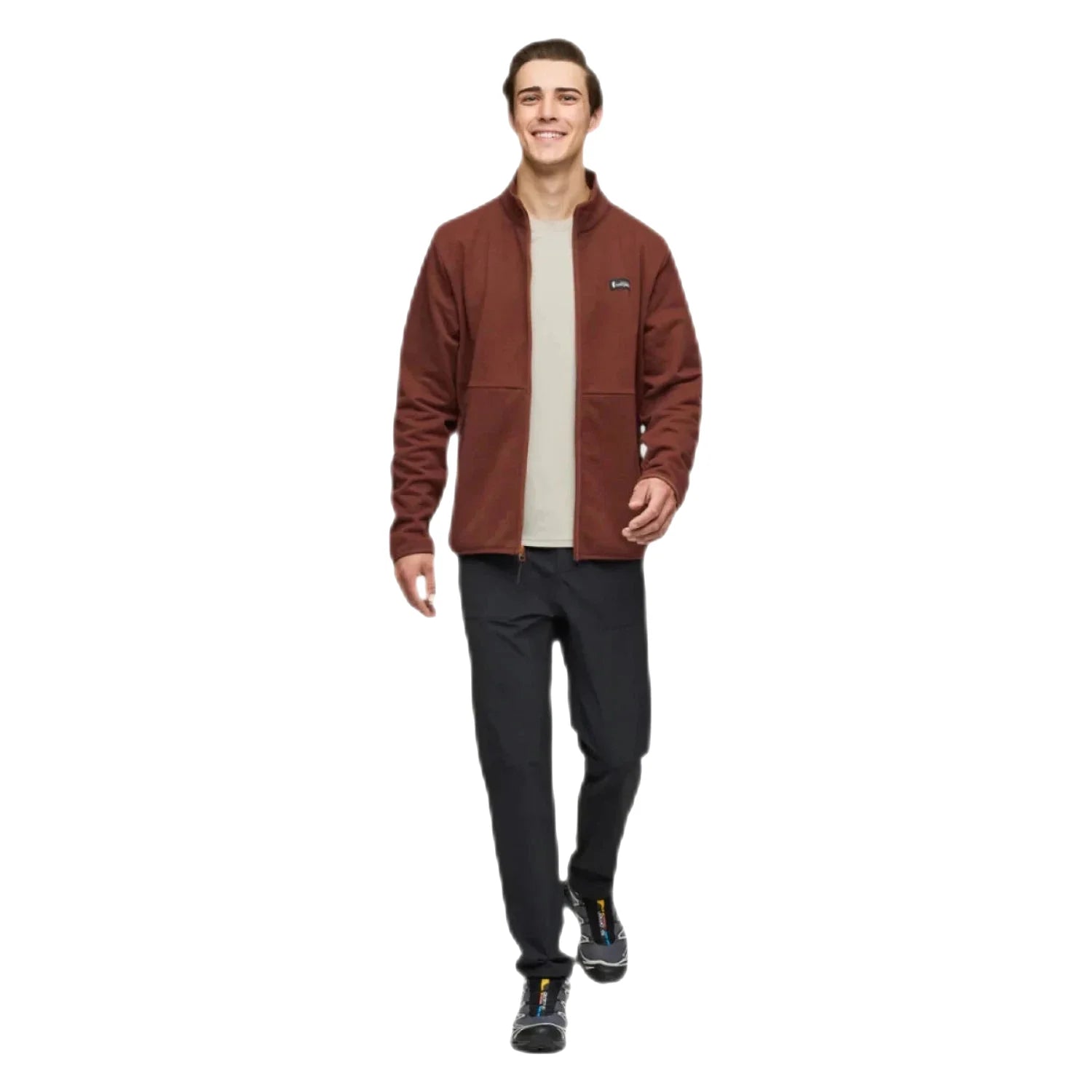 Cotopaxi Men's Envo Fleece Full-Zip Jacket, Heather Chestnut. Front Full view, open.