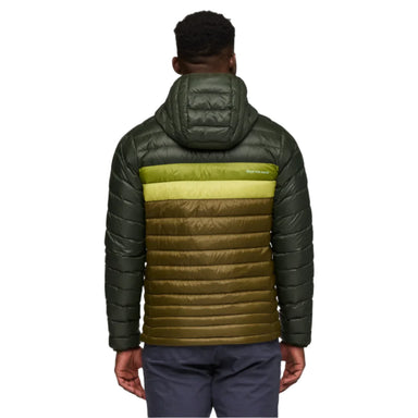 cotopaxi mens fuego hooded down jacket in woods/live oak back model view