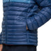 Cotopaxi Men's Fuego Hooded Down Jacket in deep sea stripes, on model front pocket