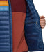 Cotopaxi Men's Fuego Hooded Down Jacket in deep sea stripes, on model inner pocket