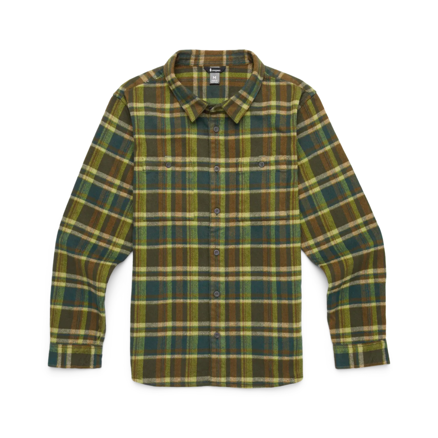 Cotopaxi Men's Mero Organic Flannel Shirt shown in the Woods Plaid color option.