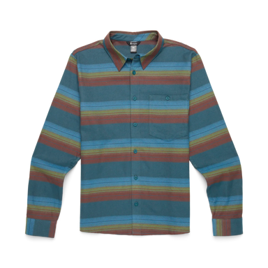 Cotopaxi Men's Quedo Flannel Shirt shown in the Abyss Stripes color option, front view.